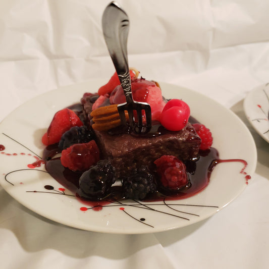 Ice Cream Brownie Scented Candle Plate  With Antique Silver Fork